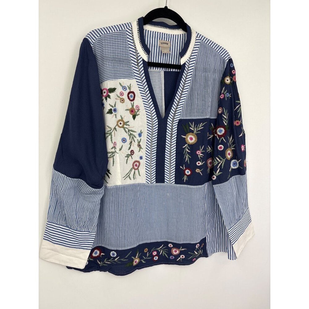 Chico's Patchwork Embroidered Button Blouse Top V… - image 2